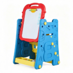 Blue 3-in-1 Kids Double Sided Art Easel, Magnetic Whiteboard & Chalkboard Standing Drawing Board with Adjustable Height Angle, Storage Tray Book Rack Complete Painting Accessories PP Play Easel Gift - Image 4