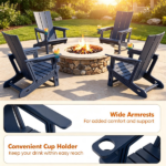 Blue Weatherproof HDPE Outdoor Adirondack Chair, 330LBS Capacity Ergonomic Patio Lounge Chair with Built-in Cup Holder, Snap-Together Tool-Free Assembly for Poolside Backyard - Image 8