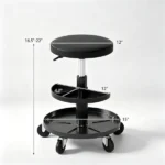 Black Adjustable Rolling Mechanic Stool with 2-Tier Tool Storage Trays, PU Leather Pneumatic Height Adjustable Workshop Seat with 5 Casters Holds 265LBS for Garage Repair - Image 4