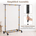 Adjustable Metal Rolling Clothes Rack with Extendable Rods, 104.1-156.2×44.45×154.94cm, 3.86kg Heavy Duty Garment Rack - Image 4
