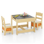2-in-1 Kids Activity Table and Chairs Set, Double-Sided Whiteboard & Blackboard, with Hidden Storage, Certified Non-Toxic MDF, Perfect Gift for 3-7 Years Old (Natural) - Image 2