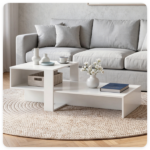 2-Tier Modern Geometric Coffee Table Engineered Wood Low Center Table with Storage Shelf, Waterproof Surface Cross Base Accent Table for Living Room Tea Game Work - White - Image 5