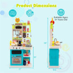 Blue Kids Corner Play Kitchen with Realistic Sounds, Lights & Steam, 95PCS Accessories Pretend Cooking Set for Ages 3+ - Image 4