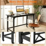 Mobile Rolling Computer Desk 48 Inch, Heavy Duty Metal Frame Home Office Desk with Storage Bag Hooks Lockable Wheels for Bedroom Dorm - Image 9