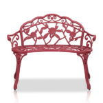 Outdoor Cast Aluminum Patio Bench, Porch Bench Chair with Curved Legs Rose Pattern, Red - Image 13