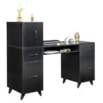 Black relief particle board tempered glass 141*50*112cm three doors and two drawers fanless nail table - Image 3