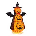 5ft Orange 3-Tier Retractable Fabric Pumpkin Halloween Light Decor with Cape & Wings, 130 Warm White LED String Lights, 4.5V 3.6W - Image 3