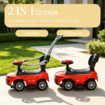 Red Toddler Stroller Sliding Car – 2 in 1 Push Ride On with Horn, Music, Light, for Indoor & Outdoor Play 1-3 Years Old - Image 4