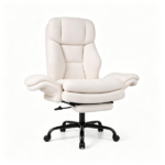 5-Level Flip-Up Armrest Ergonomic Office Chair with Retractable Footrest, Teddy Fleece Reclining Gaming Chair 90°-135° Adjustable Backrest SGS Gas Lift Heavy Duty 551 LBS Capacity White Desk Chair - Image 3
