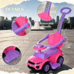 Pink 3-in-1 Kids Ride-On Push Car: Stroller Sliding Car with Horn, Music, Lights & Secure Bar – Toddler Toy for 18-36 Months Old - Image 8