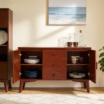 47.3" Mid Century Modern Sideboard Buffet Cabinet, Kitchen Buffet Cabinet with Solid Wood Frame Legs & Wooden Handle, Storage Cabinet with 2 Doors and 3 Drawers for Kitchen,Dining,Living Room, Walnut - Image 6