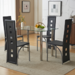 Same Code 02878244 5 Pieces Dining Table Set for 4, Kitchen Room Tempered Glass Dining Table, 4 Chairs, Black Table legs are silvery - Image 8