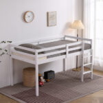 Elevated Cross Bracing Straight Ladder Twin Pine Wooden Bed White - Image 23