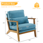 Mid-Century Oak Accent Chair - Linen-Cotton Navy Blue Upholstered Single Lounge Chair, Indoor Armchair with Sturdy Wood Frame (330LBS Weight Capacity) - Image 24