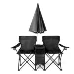 Portable Outdoor 2-Seat Folding Chair with Removable Sun Umbrella Black - Image 17