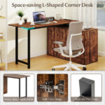 Reversible L-Shaped Desk with Built-in Charging Station, Home Office Desk with Drawers & File Cabinet - Rustic Brown - Image 5