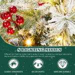2 Pack 18in Pre-lit Snow Flocked Christmas Wreath, Lighted Artificial Xmas Wreath with 60 Warm Lights and 140 Tips and Red Berries Pine Cones, for Front Door Gate Wall Xmas Party Decorations - Image 5