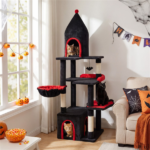Gothic 5-Level Cat Tree 63" Tall with Sisal Scratching Posts Black Red Cat Tower - Image 2