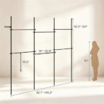 No Drill Floor to Ceiling Tension Clothes Rack, Heavy Duty Carbon Steel Garment Organizer with 4 Vertical Rods 6 Telescopic Hanging Bars, I/L/45° Corner Install Closet System with Drying Rack & Reacher Pole Black - Image 2