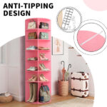 7-tier, 360° rotating wood-plastic composite shoe rack, 60*60*184cm, pink - Image 15