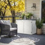 Outdoor Storage Shed, 34 Cu Ft Horizontal Outdoor Storage Cabinet, Lockable Outdoor Storage Box for Garbage Cans, Lawn Mower and Tools, Grey & White - Image 13