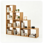 Natural Stepped 10-Cube Open Bookshelf 4-Tier Engineered Wood Storage Display Rack with Anti-Tipping Kits, Freestanding Book Organizer for Living Room Bedroom Hallway Office - Image 2