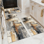 Three-piece kitchen rug set, non-slip and washable, abstract pattern kitchen hallway rug, soft and comfortable, suitable for sinks, floors, entrances, hallways and bathrooms.
