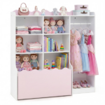 Kids Clothing Rack with Storage Cubes & Rolling Drawer Multifunctional Children Wardrobe Organizer