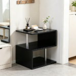 20" Modern S-Shaped End Table with Storage Shelf & Steel Poles – Sleek Black Accent Side Table for Living Room - Image 4