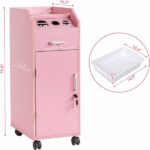 Hair Salon Storage Cart with Wheels & 3 Hair Dryer Holders & 4 Drawers & Lock & 2 Keys, Hairdressing Tools Station Mobile Makeup Case pink - Image 2