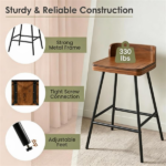 Set of 2 Walnut Wooden Counter Stool with Footrest & Adjustable Anti-Slip Feet, Industrial Modern Bar Chair Easy Assembly for Home Dining Cafe - Image 6