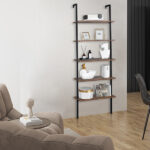 Industrial Wall Mounted Bookcase 5-Tier Open Ladder Shelf Bookshelf with Metal Frame, 23.6" L x 11.8" W x 70.9" H - Image 16