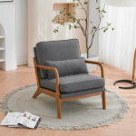Same Code 33734058 Oak Armrest Oak Upholstered Single Lounge Chair Indoor Lounge Chair Dark Grey - Image 20