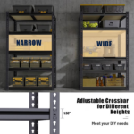 Garage Shelving Storage 60” H, Heavy Duty Metal Shelves 2400 lbs Capacity, Adjustable 5 Tier Rack for Basement Warehouse Pantry Closet, Black - Image 5