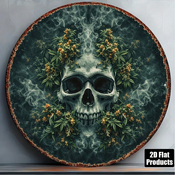8f61919e-57f4-4093-97e6-110df7ceee0e.png CIFbuy 1pc 8x8in Vintage Gothic Skull & Flowers Sign, "" Vintage Gothic Skull & Flowers Sign, Skull & Flowers Sign, 2D Flat Round Plaque TikTok, Temu Self-pickup Logiaqics - Image 1