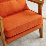 Mid-Century Modern Accent Chair with Wooden Frame - Oak Armrest, Linen-Cotton Burnt Orange Upholstery, Single Seater Lounge Chair for Living Room (Weight Capacity 330LBS) - Image 16