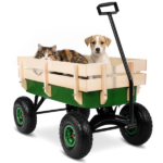 Heavy Duty Steel Wooden Side Support Cargo Wagon with 10" All-Terrain Air Tires, Up to 220lb Load Capacity, for Towing Kids Toys, Gardening Supplies, Green - Image 4