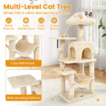 44" Multi-Level Cat Tree with Spacious Top Perch, 2-Door Condo & Hammock for Indoor Cats -Beige - Image 4
