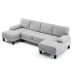 U-Shaped Sectional Sofa with 2 Short Chaise Lounges, 4 Seater Indoor Chenille Fabric Combination Couch, Plastic Legs, 111.4" L x 48.4" D x 33.1" H Living Room Furniture, Dark Beige Grey