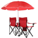 Portable Outdoor 2-Seat Folding Chair with Removable Sun Umbrella Red - Image 15