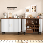 39" Fluted Liquor & Coffee Bar Cabinet with 6 Wine Racks and 3 Glass Holders, Mid-Century Modern Bar Cabinet with A Large Storage Drawer ,4 Hidden Storage Space on the Side , White - Image 20