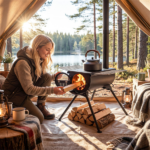 Portable Foldable Wood Burning Tent Stove with 5 Sections Chimney, Heavy Duty Carbon Steel Camping Stove with View Window & Cooking Racks for Outdoor Hunting Camping - Image 2