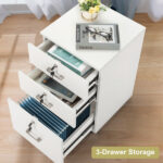 White Wood Grain Density Board Three Drawers Wooden Filing Cabinet - Image 14