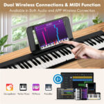 Foldable 61-Key Full-Size Digital Piano, 90.17×17.78×5.08 cm Wireless MIDI Keyboard with 1750mAh Rechargeable Battery, Black - Image 9
