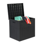 33gal Square Wood & Rattan Plastic Garden Storage Box Gray - Image 5