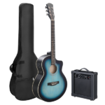 KMA102 41In Basswood Panel Matte Edging Folk Guitar with 15W Amplifier Bag Tuner and other Accessories Rubbed blue