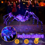 Replace 43966577 3FT Halloween Decorations Light Up Spider, Outdoor Halloween Decor Lighted Iridescent Spider, Weather Proof Pre-lit Spider with 340 LED Lights, for Front Yard Porch Gardens Lawns Party - Image 9