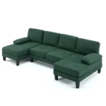 U-Shaped Convertible Sectional Sofa with 2 Chaise Lounges, 4-Seater Modular Couch with Removable & Washable Chenille Covers, 111.4" L x 48.4" D x 33.1" H L-Shaped Couches for Living Room Apartment, Heavy Duty Plastic Legs, Dark Green