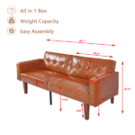 Modern PU Leather Futon Sofa with Tufted Backrest, Adjustable Reclining Couch with Wood & Metal Legs, Mid-Century Style Sofa for Living Room - Image 8