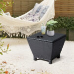 Outdoor PE Wicker Side Table with Storage, Small Patio Storage Bin Container for Hose Cushion Towel, Black - Image 19